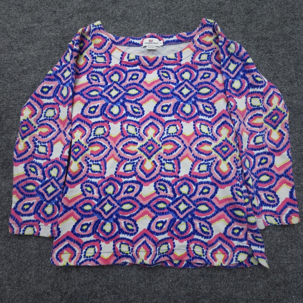 Vineyard Vines Shirt Womens Small Pink Blue Geometric Print Long Sleeve Pullover